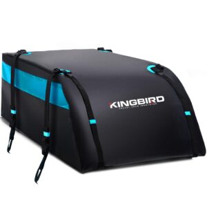 king bird aerodynamic rooftop cargo carrier bag, 20 cubic feet car waterproof roof bag for all vehicles with/without rack, includes anti-slip mat, 8 reinforced straps, 4 door hooks, luggage lock