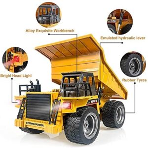 Remote Control Construction Dump Truck Toy 2.4G RC 6 Channel Bulldozer 4 Wheel Driver Mine Construction Alloy Metal Vehicle Truck 1:18 with 2 Rechargeable Batteries for Boys Birthday Xmas Gift