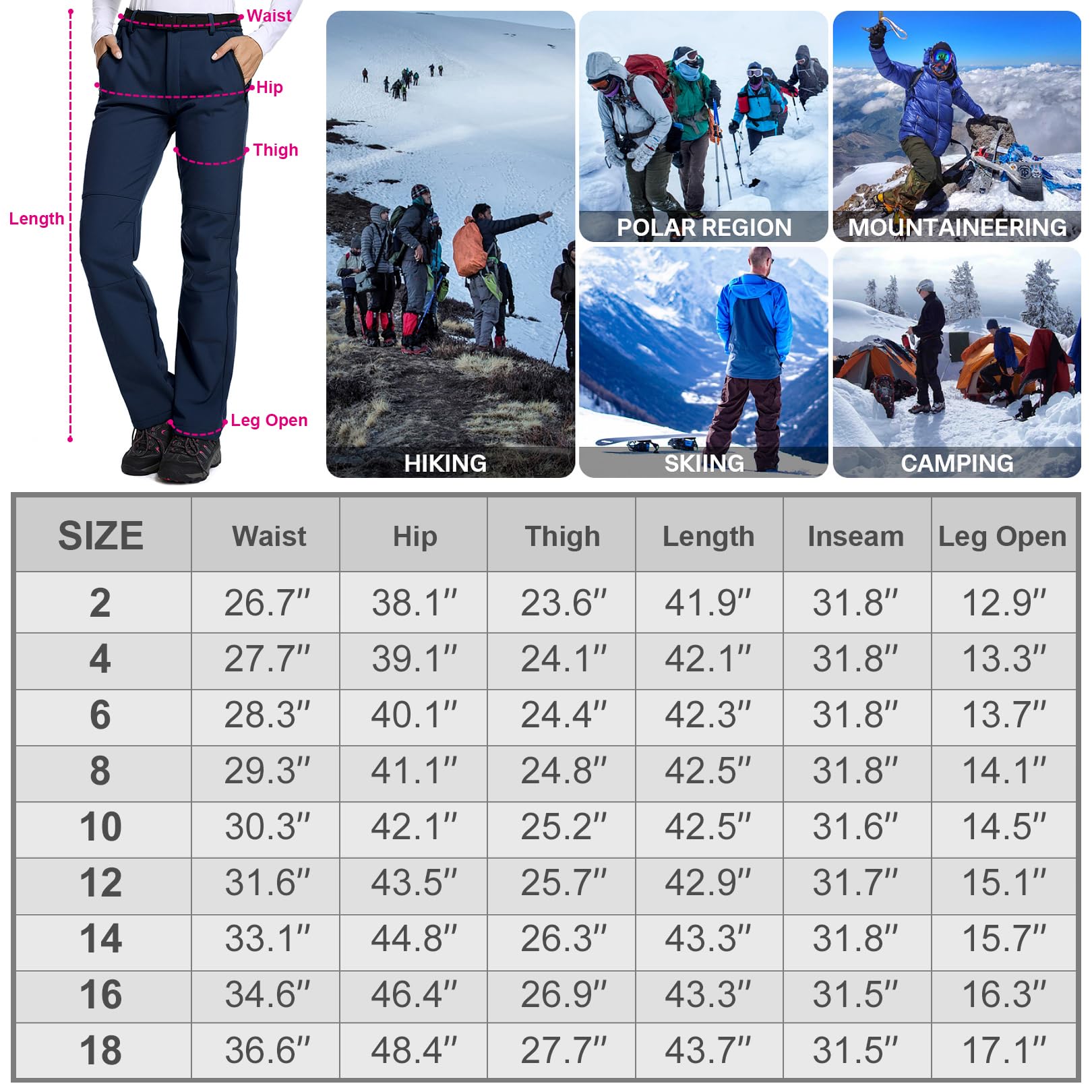 Jessie Kidden Women's Waterproof Pants Hiking Ski Snow Fish Fleece Lined Insulated Outdoor Golf Travel Pant (801F Blue S 6)