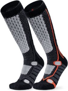 tsla men and women winter ski socks, calf compression snowboard socks, warm thermal socks for cold weather, 2pairs black/black & orange, medium