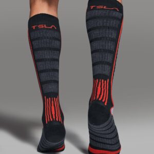 TSLA Men and Women Winter Ski Socks, Calf Compression Snowboard Socks, Warm Thermal Socks for Cold Weather, 2pairs Black/Black & Orange, Medium