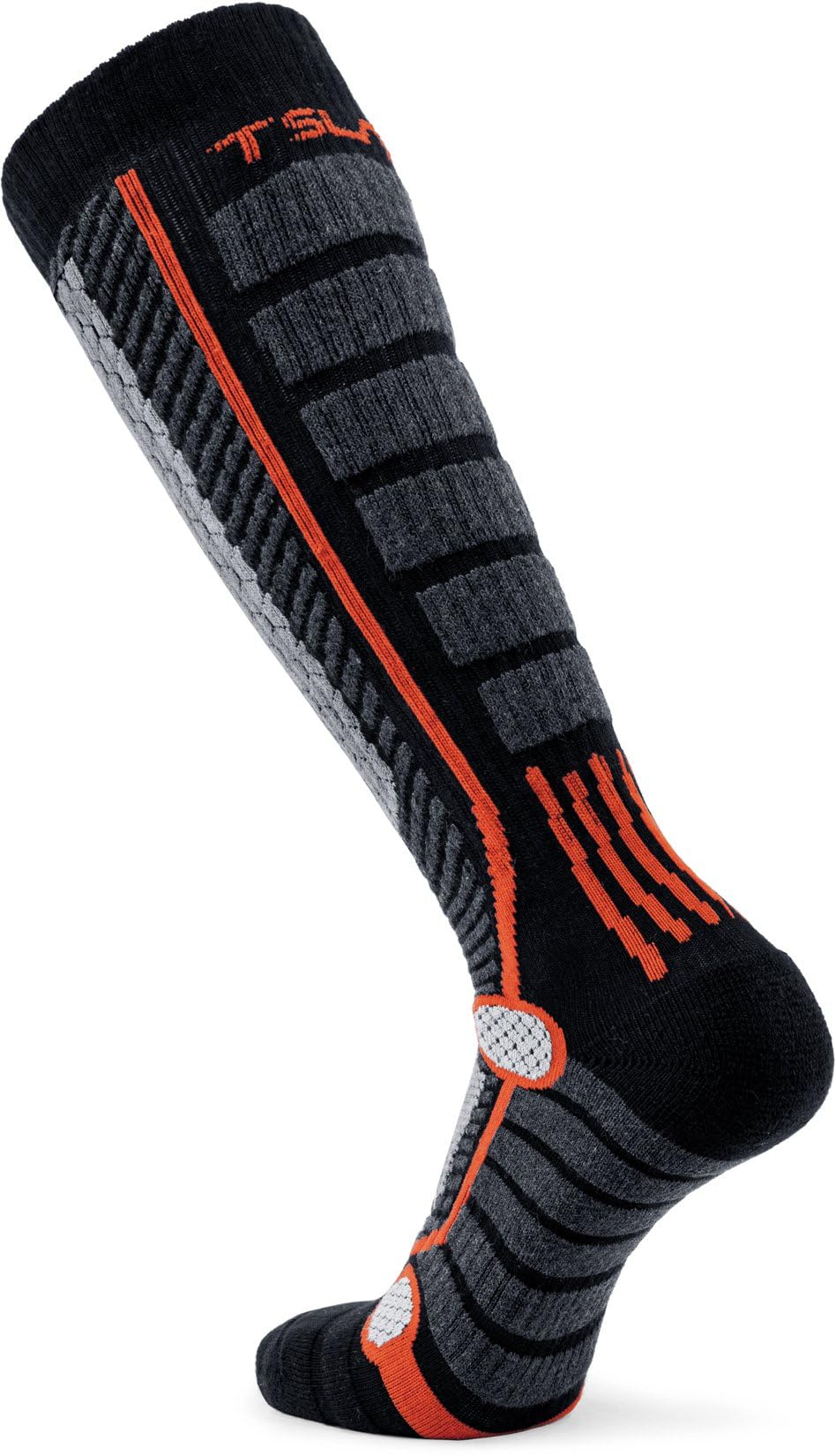 TSLA Men and Women Winter Ski Socks, Calf Compression Snowboard Socks, Warm Thermal Socks for Cold Weather, 2pairs Black/Black & Orange, Medium