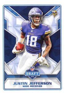 2020 panini nfl stickers #556 justin jefferson rc rookie minnesota vikings football sticker card (mini, thin, peelable sticker)