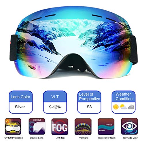 XINDEEK Snowboard Ski Goggles, Fit for All Faces Anti-fog UV Dual Lens Snow Goggles for Men Women