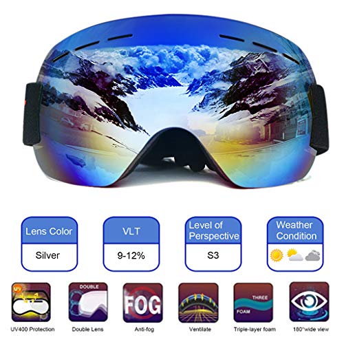 XINDEEK Snowboard Ski Goggles, Fit for All Faces Anti-fog UV Dual Lens Snow Goggles for Men Women