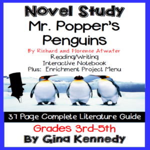 novel study- mr. popper's penguins by richard and florence atwater and project menu
