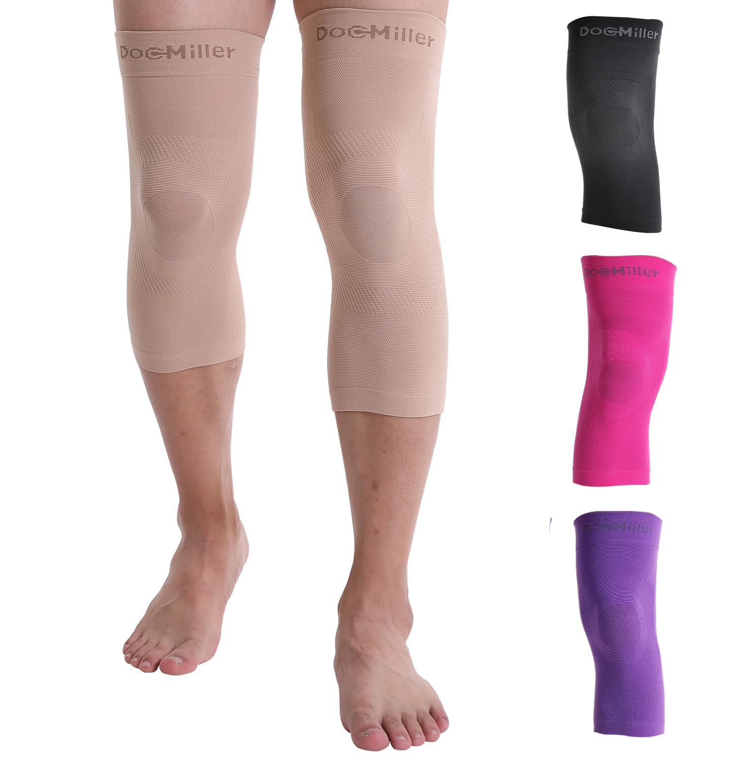 Doc Miller 2 Pack Knee Compression Sleeve Brace for Men & Women - Best Support for Gym Workout, Running, Sports, ACL, Meniscus Tear, Arthritis, Joint Pain Relief & Injury Recovery