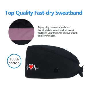 QBA Adjustable Working Cap with Button, Cotton Working Hat Sweatband, Elastic Bandage Tie Back Hats for Women & Men, One Size - Black with ECG