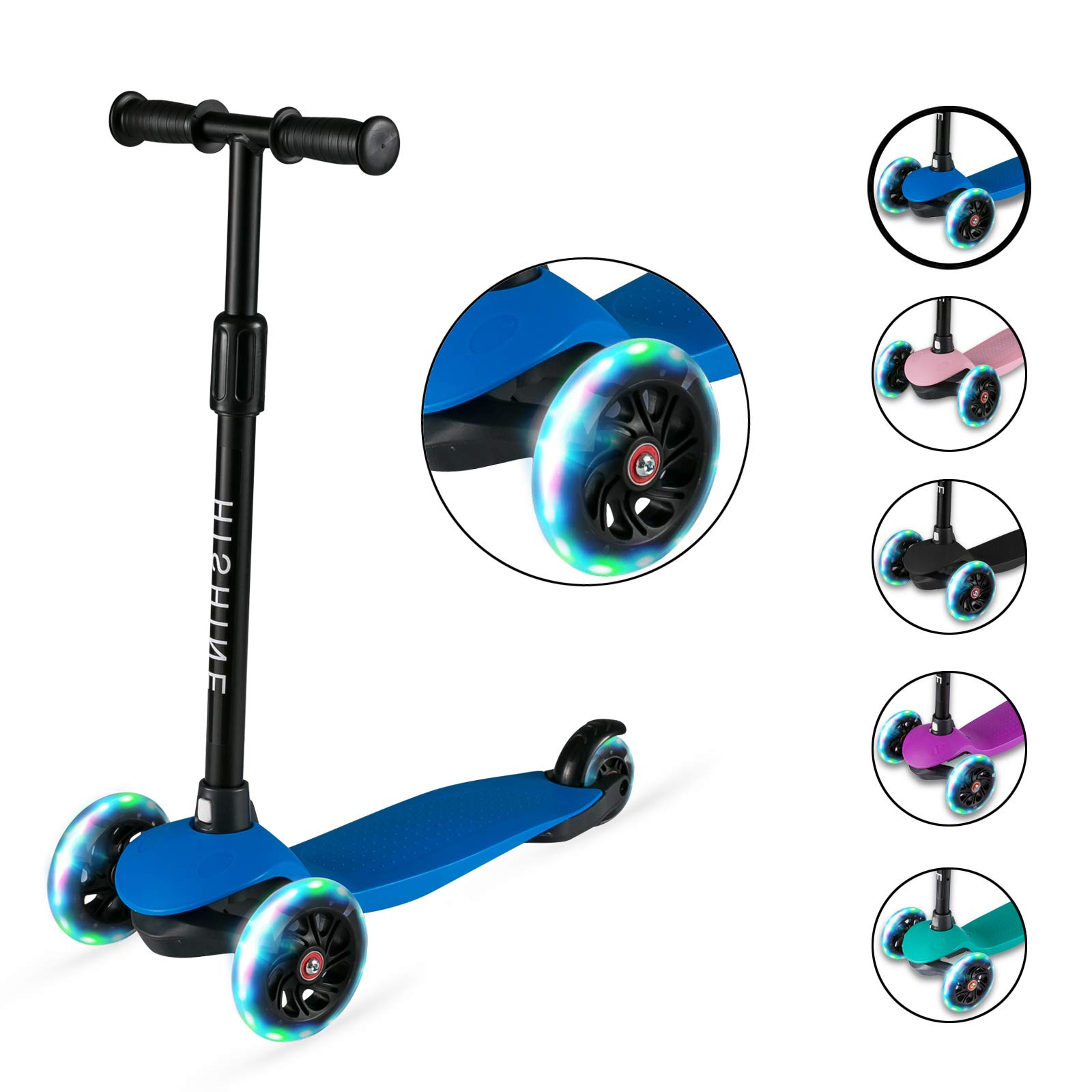 3 Wheels Toddler Scooter for Boys Girls Kick Scooter for Kids Age 2-5 Years Old, PU Light Up Wheels, Adjustable Handlebar, Lean to Steer, Extra Wide Deck, Blue