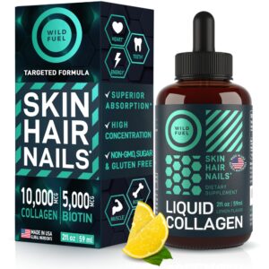 liquid collagen peptides with biotin vitamins for hair skin and nails - biotin and collagen supplements - 10,000mcg liquid collagen for women and men 5,000mcg biotin - lemon flavor, 2-month - 2 oz