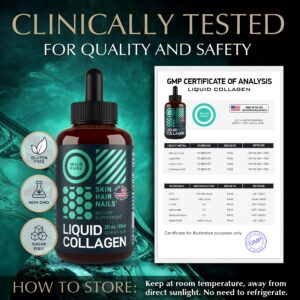 Liquid Collagen Peptides with Biotin Vitamins for Hair Skin and Nails - Biotin and Collagen Supplements - 10,000mcg Liquid Collagen for Women and Men 5,000mcg Biotin - Lemon Flavor, 2-Month - 2 oz