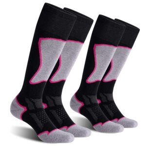 celersport 2 pack women's ski socks for skiing, snowboarding, cold weather, warm thermal socks winter performance socks gifts for women, black+rose red, medium