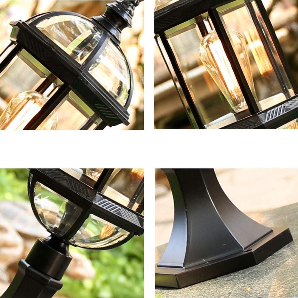 DLGGO European Victorian Rustic Waterproof LED Pillar Wall Lamp 3-Layer Column Lamp Black Finish Vintage Outdoor Glass Lantern LED Post Lighting Villas Garden Porch Home Landscape Pathway Lights E27