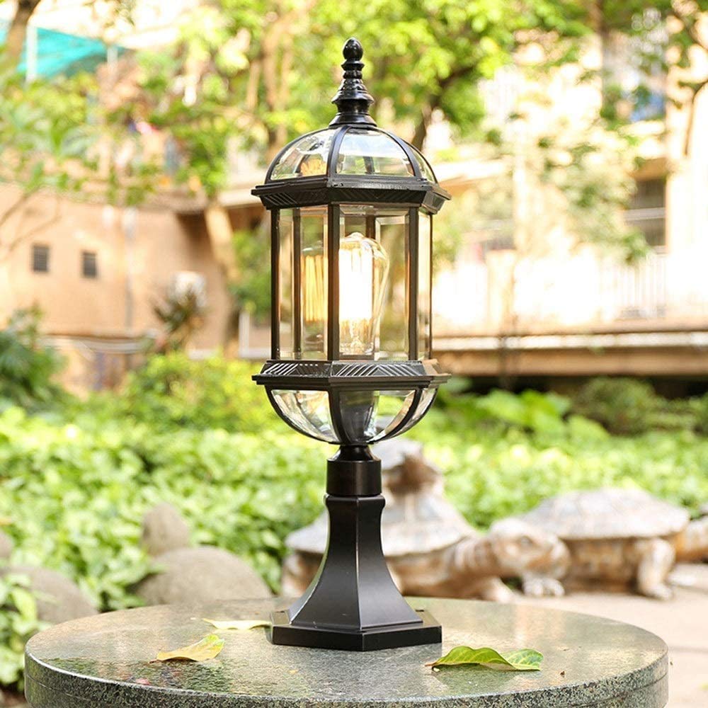 DLGGO European Victorian Rustic Waterproof LED Pillar Wall Lamp 3-Layer Column Lamp Black Finish Vintage Outdoor Glass Lantern LED Post Lighting Villas Garden Porch Home Landscape Pathway Lights E27