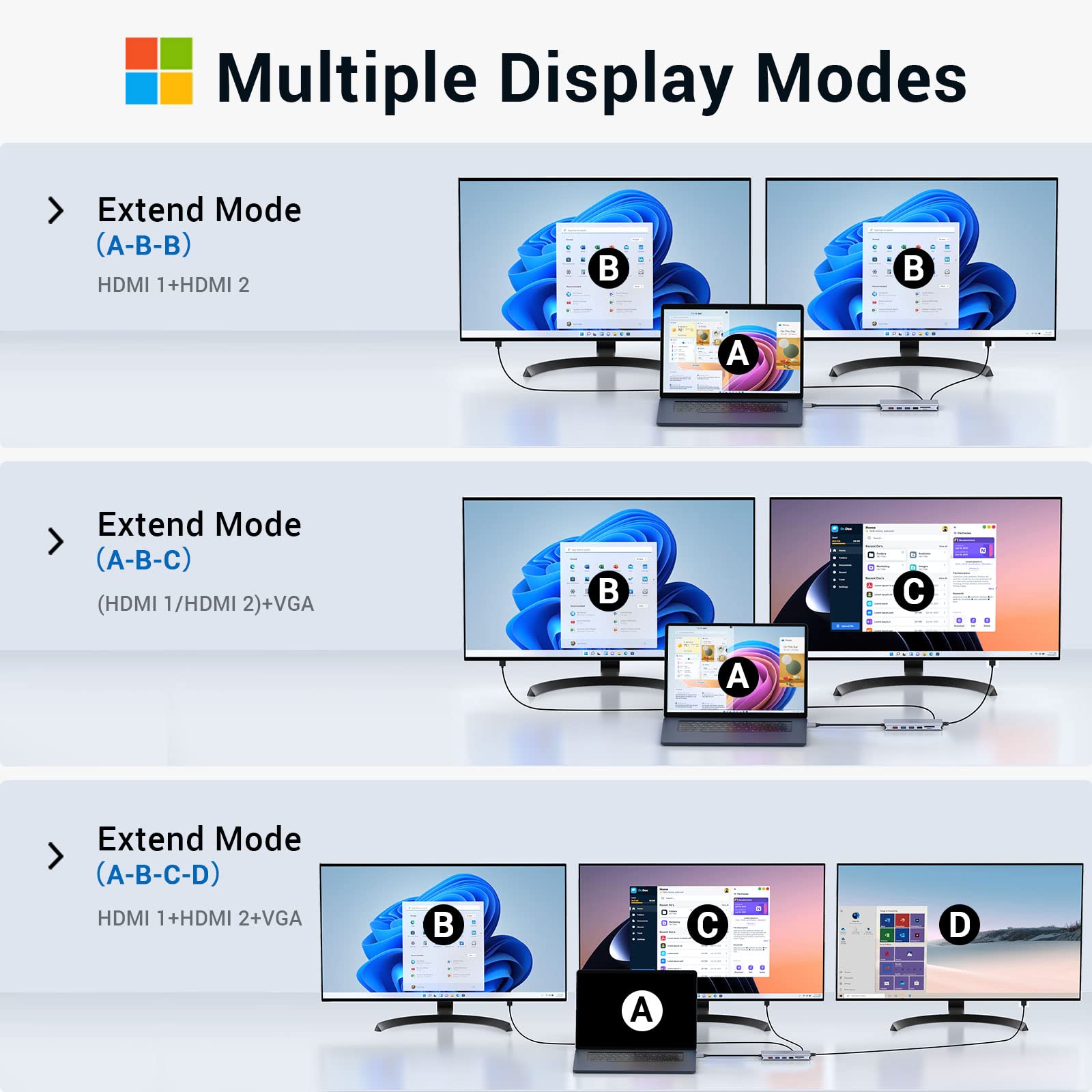 USB C Docking Station Dual Monitor,USB C Dual Monitor 2 HDMI Adapter,Triple Display 4K HDMI&VGA,10Gbps Data Transfer,14 in 1-3USB3.0&2USB2.0,Gigabit Ethernet,100W PD,SD/TF Card Reader,3.5mm Audio