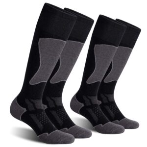 cs celersport 2 pack ski socks for men and women skiing, snowboarding, cold weather, winter performance socks, black+grey, large