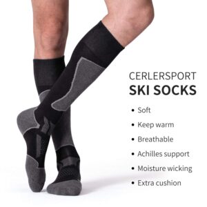 CS CELERSPORT 2 Pack Ski Socks for Men and Women Skiing, Snowboarding, Cold Weather, Winter Performance Socks, Black+Grey, Large