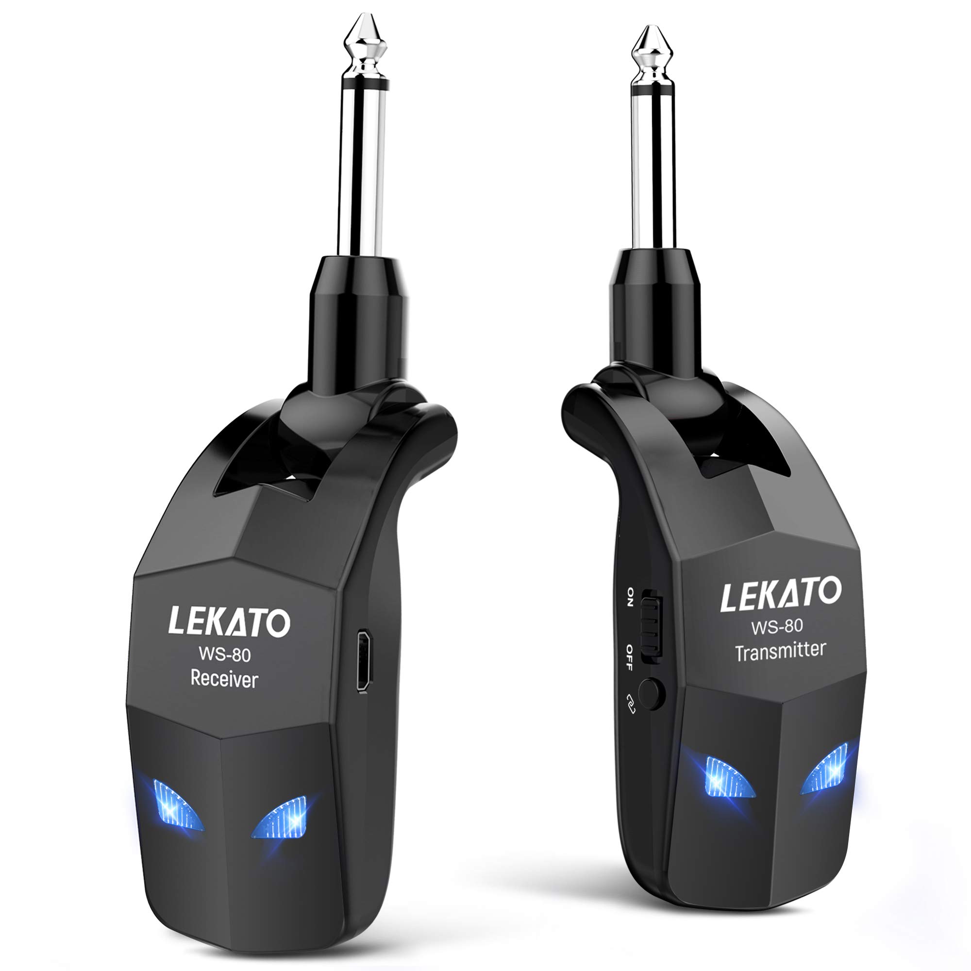 LEKATO Wireless Guitar System 2.4Ghz Audio Wireless Transmitter Receiver with 4 Channels for Electric Guitar and Bass Rechargeable Guitar Wireless Transmitter and Receiver for Electric Instruments