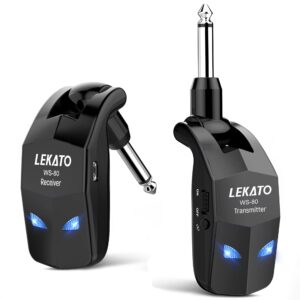 LEKATO Wireless Guitar System 2.4Ghz Audio Wireless Transmitter Receiver with 4 Channels for Electric Guitar and Bass Rechargeable Guitar Wireless Transmitter and Receiver for Electric Instruments