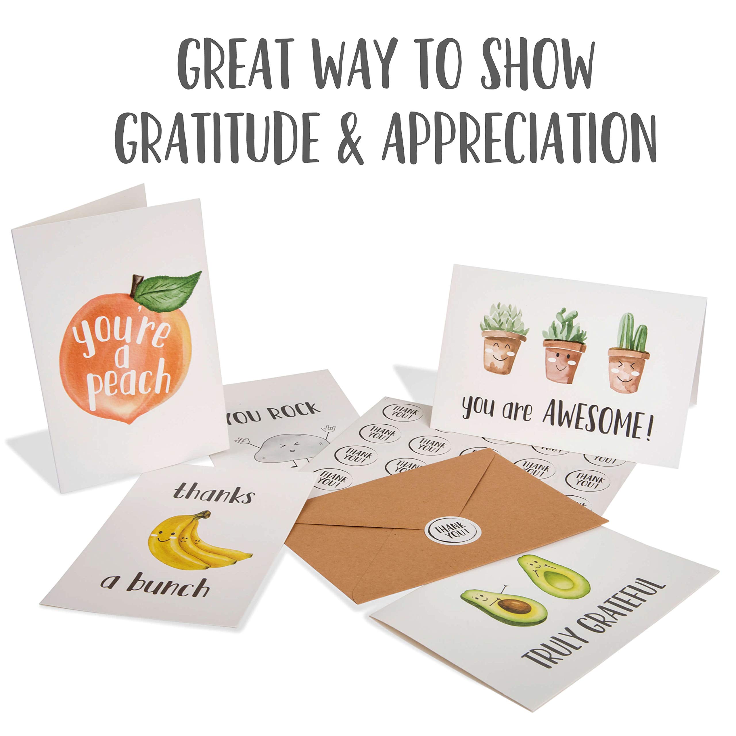 VNS Creations 40 Funny Thank You Cards with Envelopes & Stickers - Employee Appreciation Cards - Cute Thank You Cards - Funny Thank You Notes - Funny Blank Cards for Teachers, Employees, and Coworkers