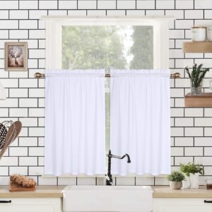caromio tier curtains 36 inch length, embossed textured soft microfiber rod pocket short cafe kitchen curtains bathroom window curtains, white, 30" wx36 lx2