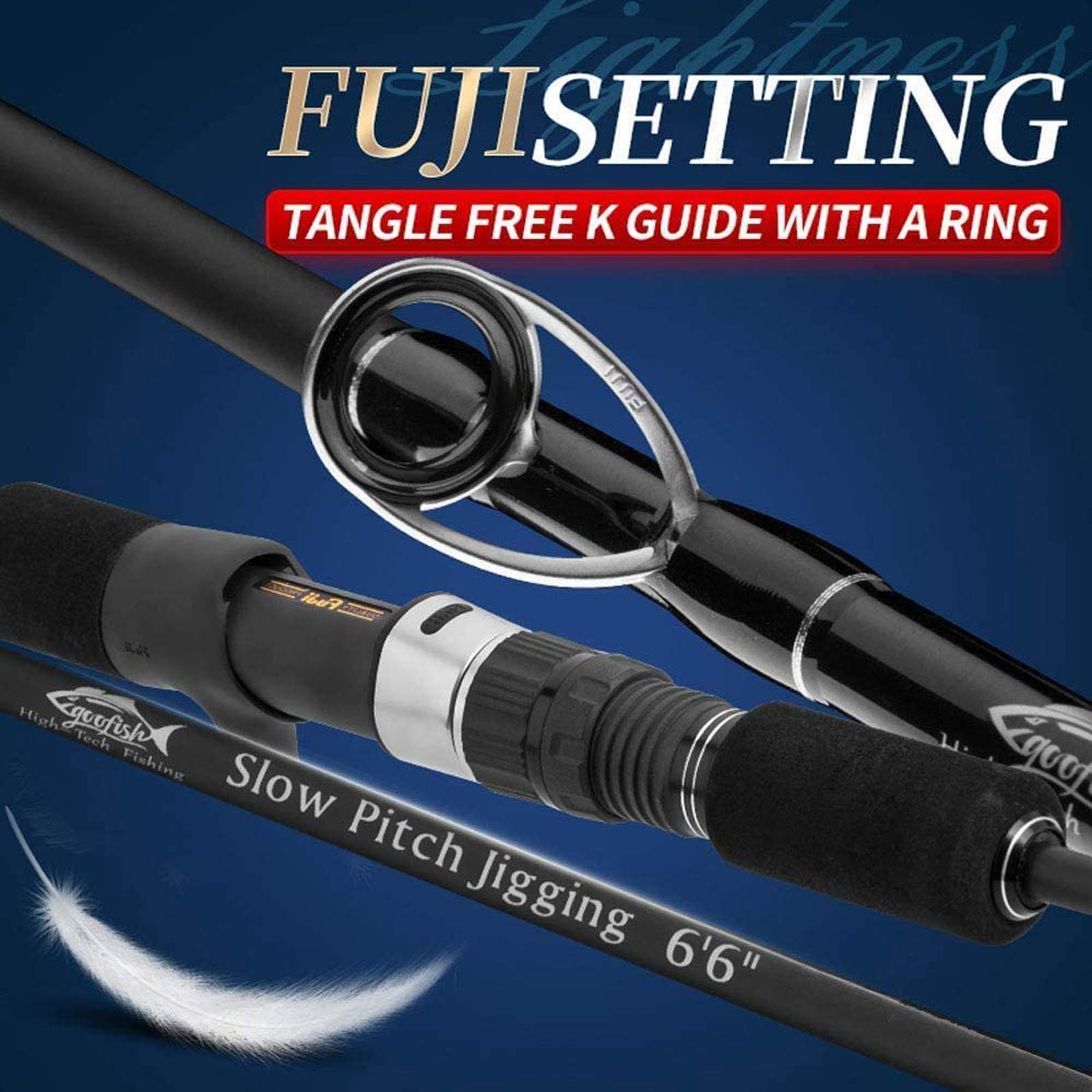 GooFish® Solid Nano Tech Blank Series-Matte Black Fuji Setting Size 6'6 PE2-4 Jig 120-350g Saltwater Slow Pitch Jigging Rod-Casting&Left Spiral Wrap