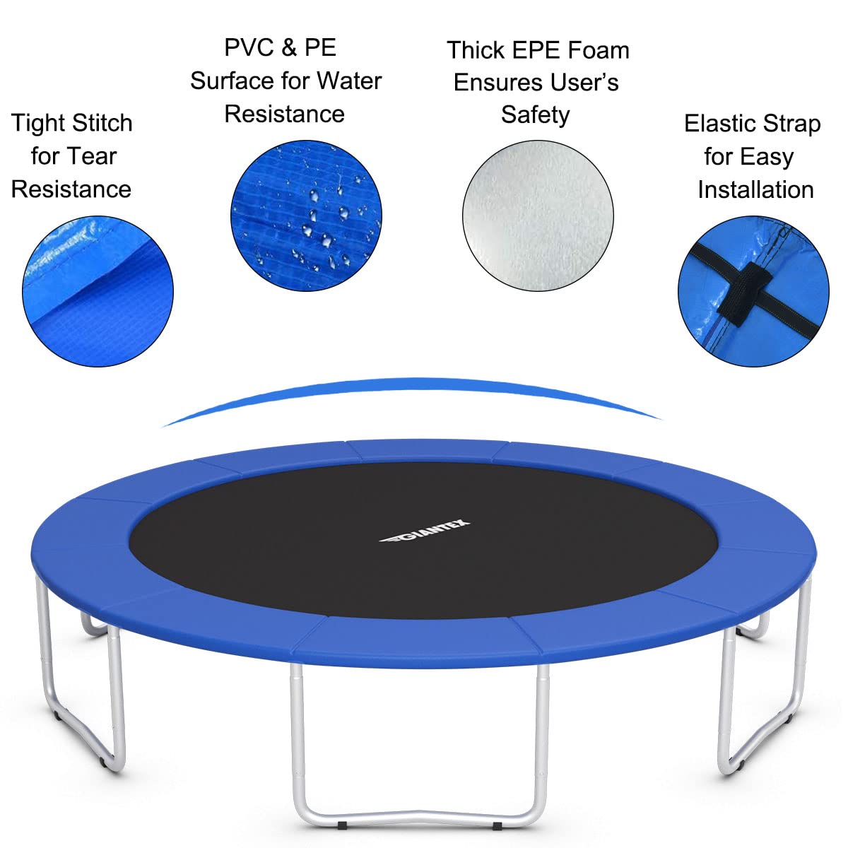 Giantex Trampoline Pad, 8ft 10ft 12ft 14ft Trampoline Replacement Safety Pad, No Holes for Pole, Waterproof Trampoline Accessories Spring Cover (12 Ft, Blue)