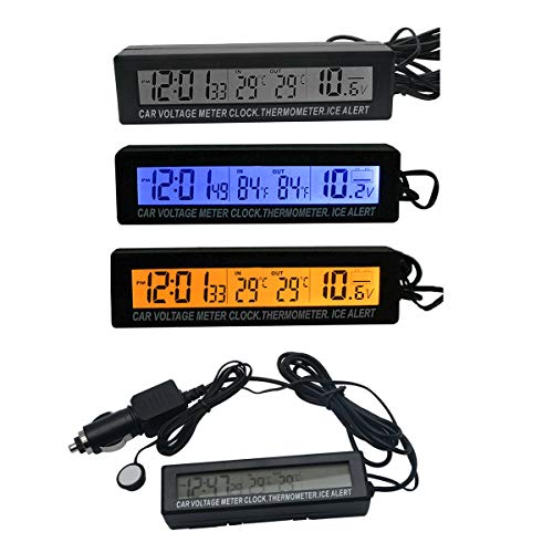 Car 3 in1 LED Digital Display Clock in/Out Tempeure Thermometer Voltage Monitor Meter