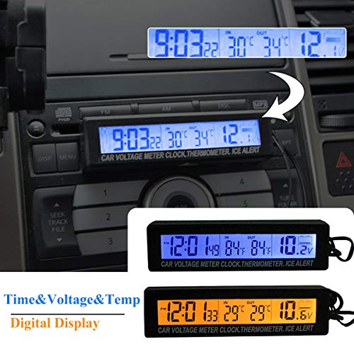 Car 3 in1 LED Digital Display Clock in/Out Tempeure Thermometer Voltage Monitor Meter