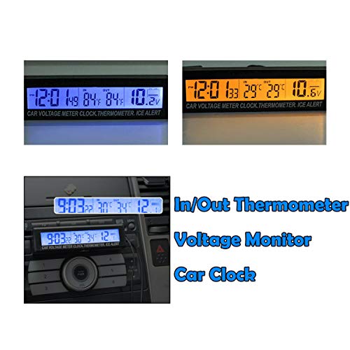 Car 3 in1 LED Digital Display Clock in/Out Tempeure Thermometer Voltage Monitor Meter