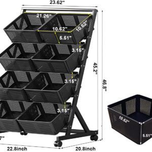 asunflower Kitchen Baskets Storage Cart 4 Tier Rolling Cart with Wheels Metal Fruit Baskets Rack Utility Organzier Cart with Push Handle Wire Fruit Vegetable Stand, Black