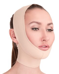 post surgical chin strap bandage for women - neck and chin compression garment wrap - face slimmer, jowl tightening (m)