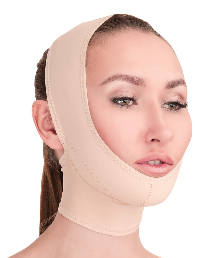 Post Surgical Chin Strap Bandage for Women - Neck and Chin Compression Garment Wrap - Face Slimmer, Jowl Tightening (M)