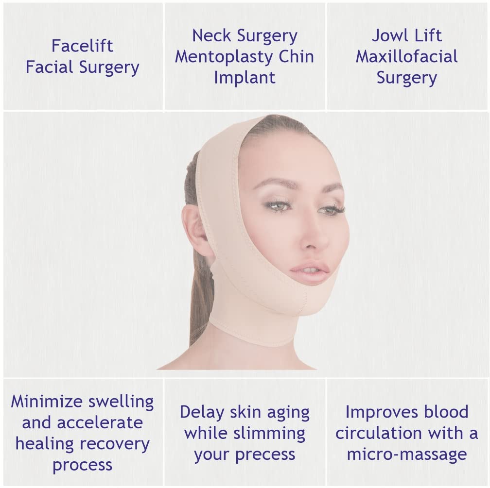 Post Surgical Chin Strap Bandage for Women - Neck and Chin Compression Garment Wrap - Face Slimmer, Jowl Tightening (M)