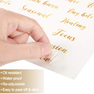 7 Sheets Essential Oil Labels Stickers, Adhesive Letter Labels Oil Roller Bottles Lip Oil Tubes Waterproof Stickers Essential Oil Accessories Water-Proof Roller Bottle Label Decoration (Gold)