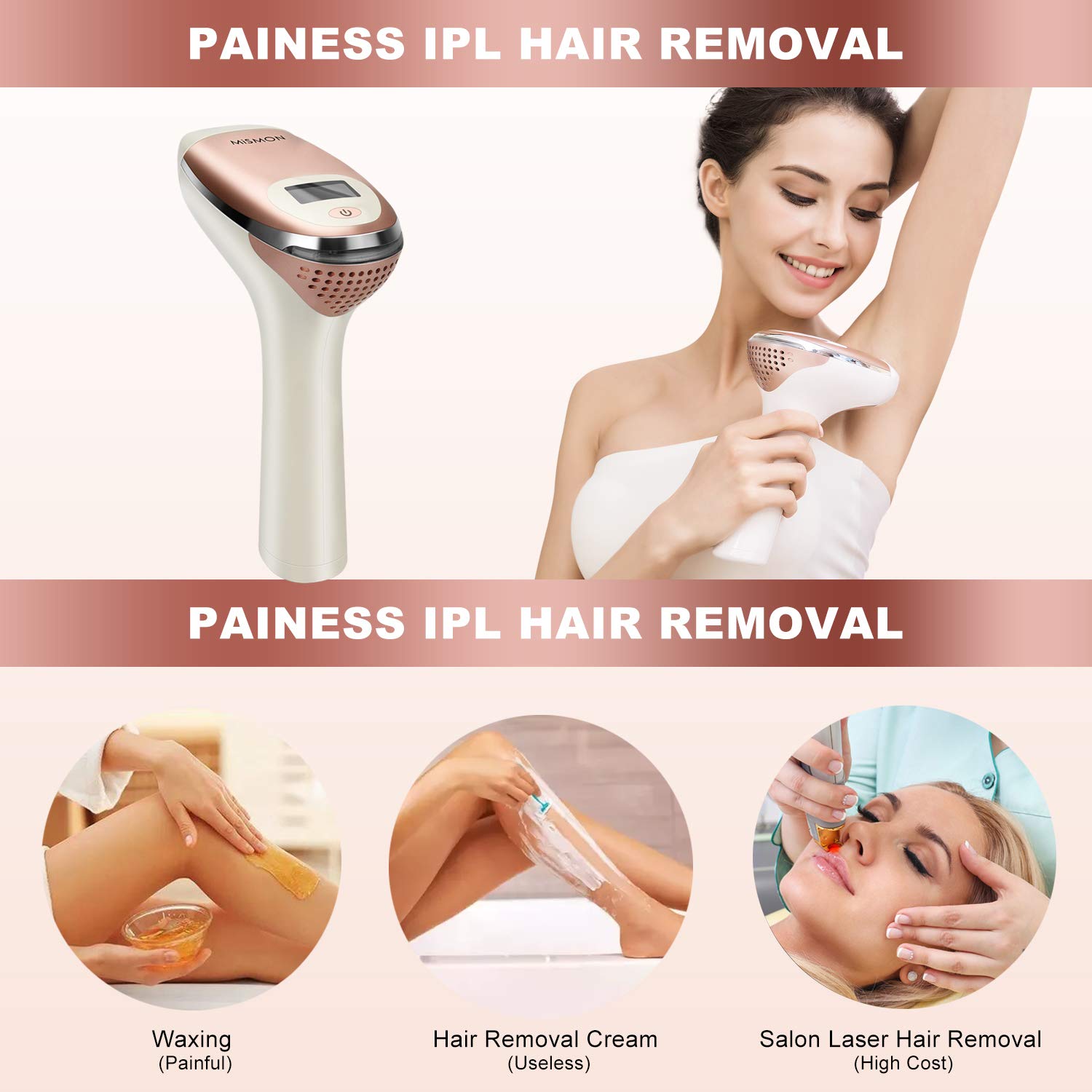 Laser Hair Removal for Woman and Men, Permanent Hair Removal 300,000 Flashes Home Use Hair Remover Device for Bikini, Face, Legs, Arms, Armpits