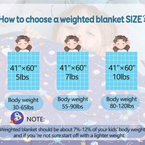 VECOKNA Kids Weighted Blanket 7lbs 41 x 60 inches, Reversible Cooling Throw Blanket for Kids &Teens,100% Breathable Cotton Heavy Blanket,Great for Calming and Sleep,Blue Rocket