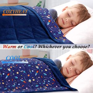 VECOKNA Kids Weighted Blanket 7lbs 41 x 60 inches, Reversible Cooling Throw Blanket for Kids &Teens,100% Breathable Cotton Heavy Blanket,Great for Calming and Sleep,Blue Rocket