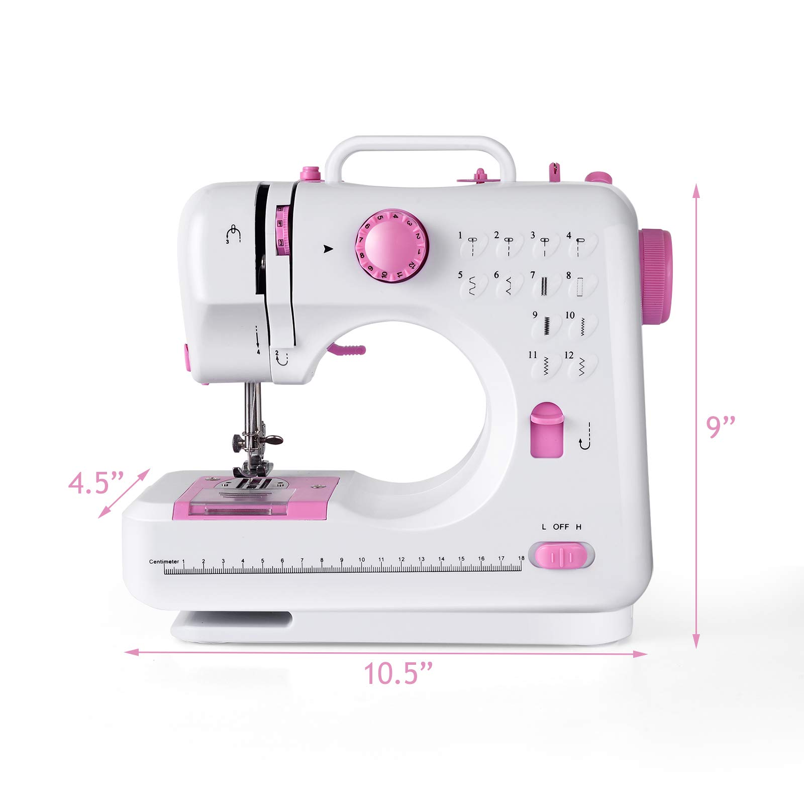 COSTWAY Electric Multifunctional Sewing Machine, 12 Stitches Portable Sewing Machine with Light Free Arm Battery, DC Adapter, Adjustable Sewing Speed (Pink+White)