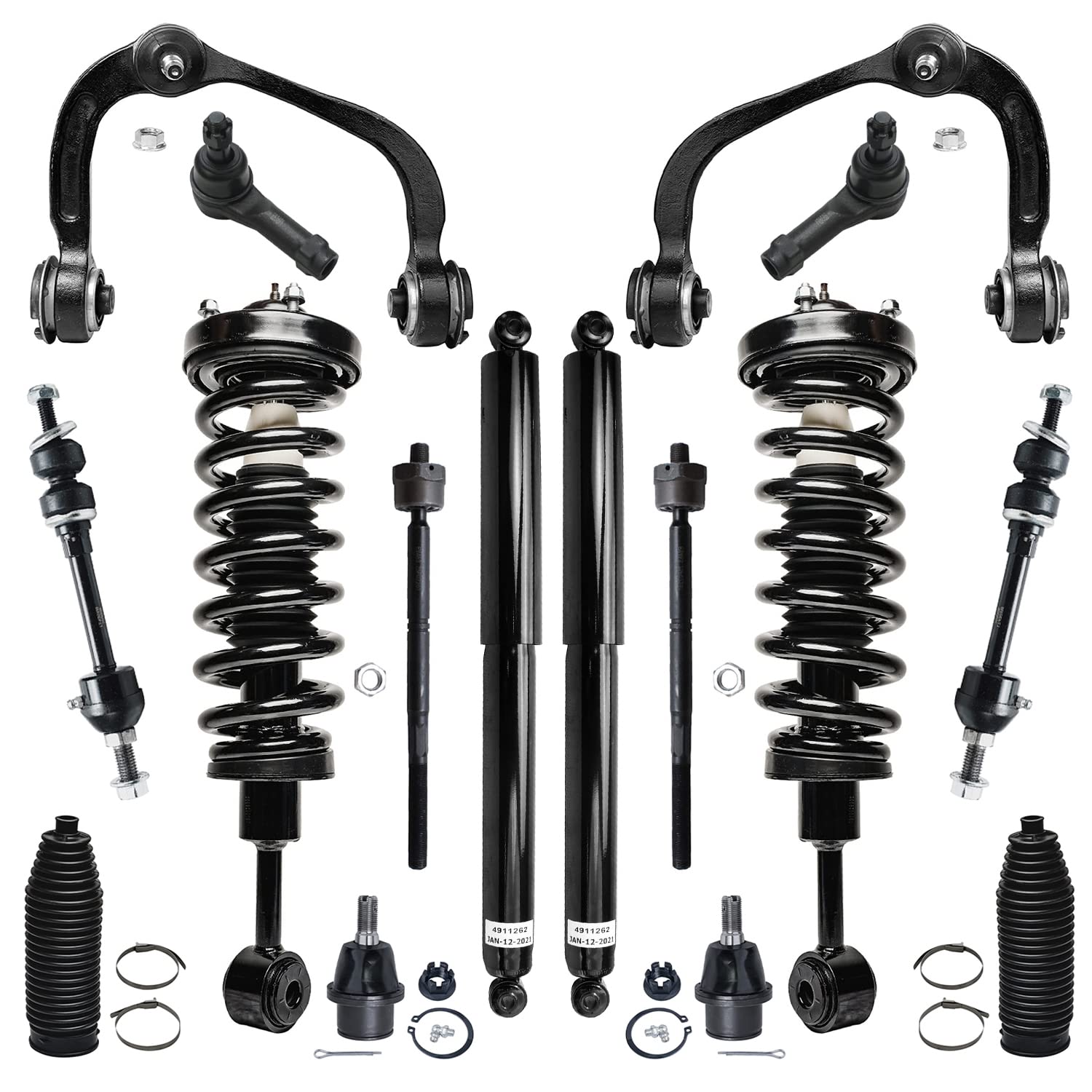 Detroit Axle - Front End 16pc Suspension Kit for 2005-2008 Ford F-150 Lincoln Mark LT, Upper Control Arms Lower Ball Joints Struts Tie Rods Sway Bars Rear Shock Absorbers Boots 2006 2007 Replacement