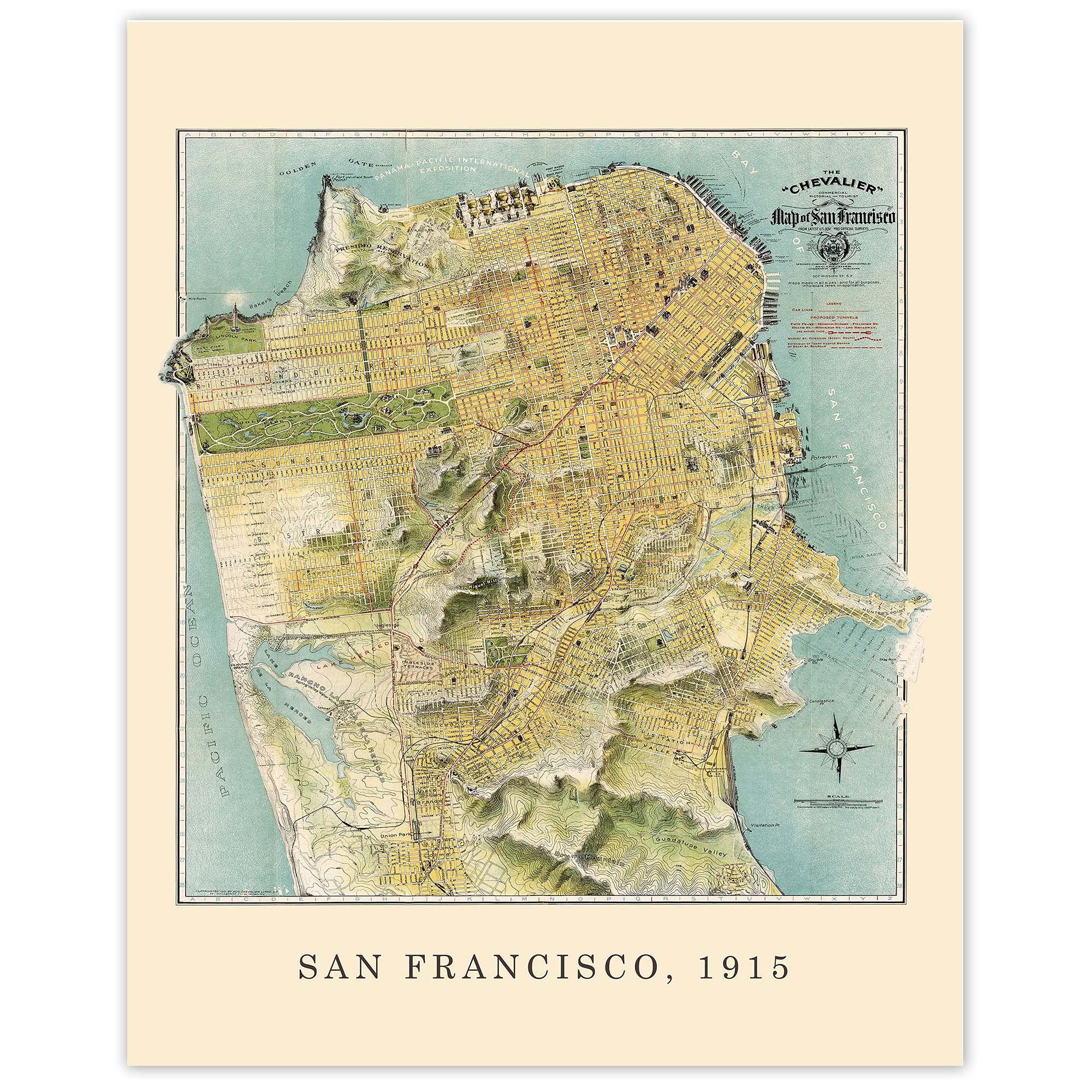 Vintage San Francisco 1915 Map Prints, 1 (11x14) Unframed Photos, Wall Art Decor Gifts for Home Geography Office Tech Engineer Garage School College Student Teacher Coach City Country American History