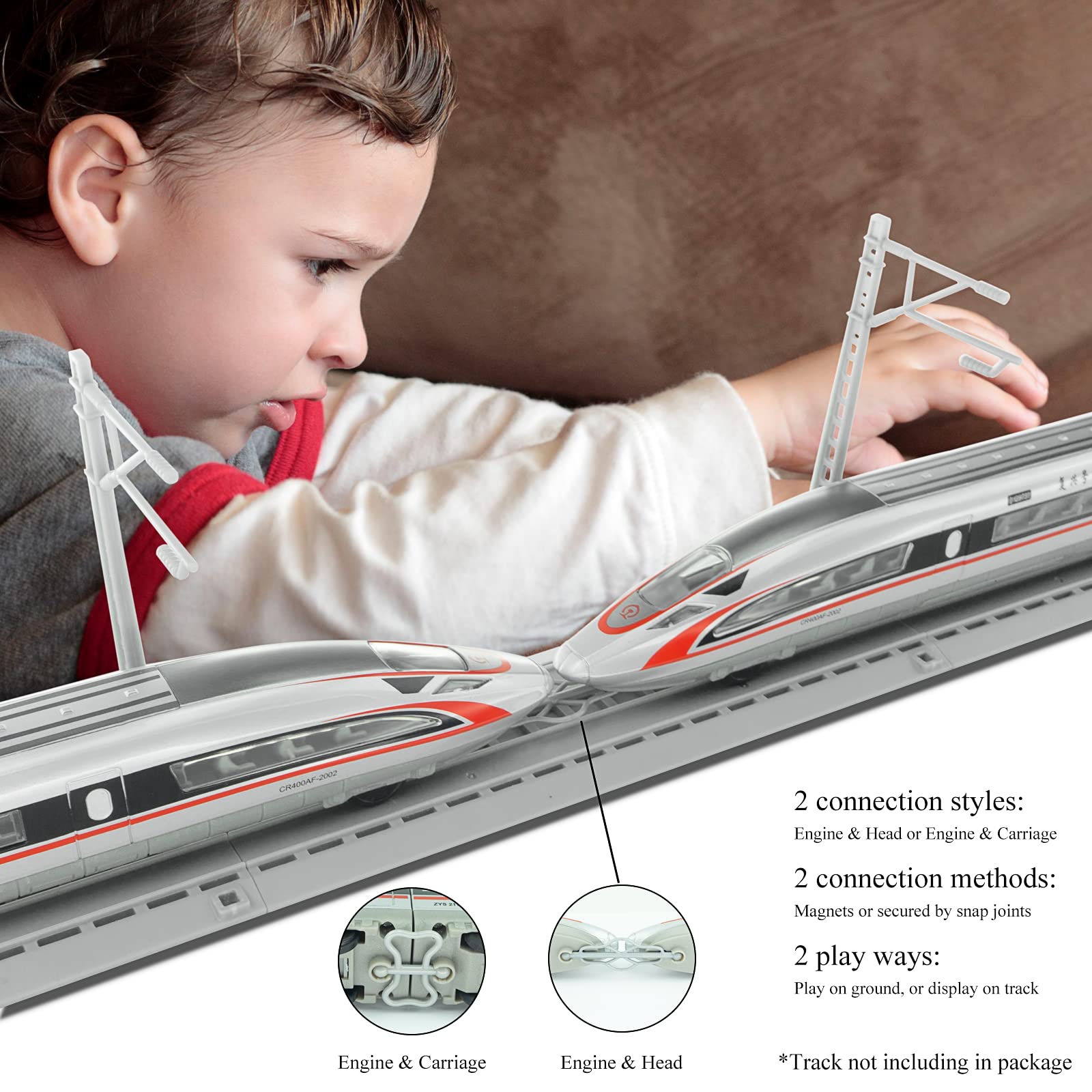 Remote Control Electric Bullet Train Sets, Battery-Powered High Speed Rail Toy with Sound & Light, Die Cast Alloy Model Express Car, Gifts for Kids 3 4 5 6 7 8+