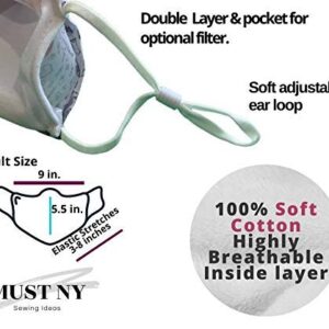 Must NY 3PC - Pack of 3 Teachers Face Mask and Lanyard Reusable Cover | Breathable Bandanna with Filter Slot | Inside Layer Cotton 100% | Men Women | Back to School