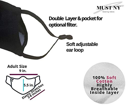 Must NY 3PC - Pack of 3 Teachers Face Mask and Lanyard Reusable Cover | Breathable Bandanna with Filter Slot | Inside Layer Cotton 100% | Men Women | Back to School