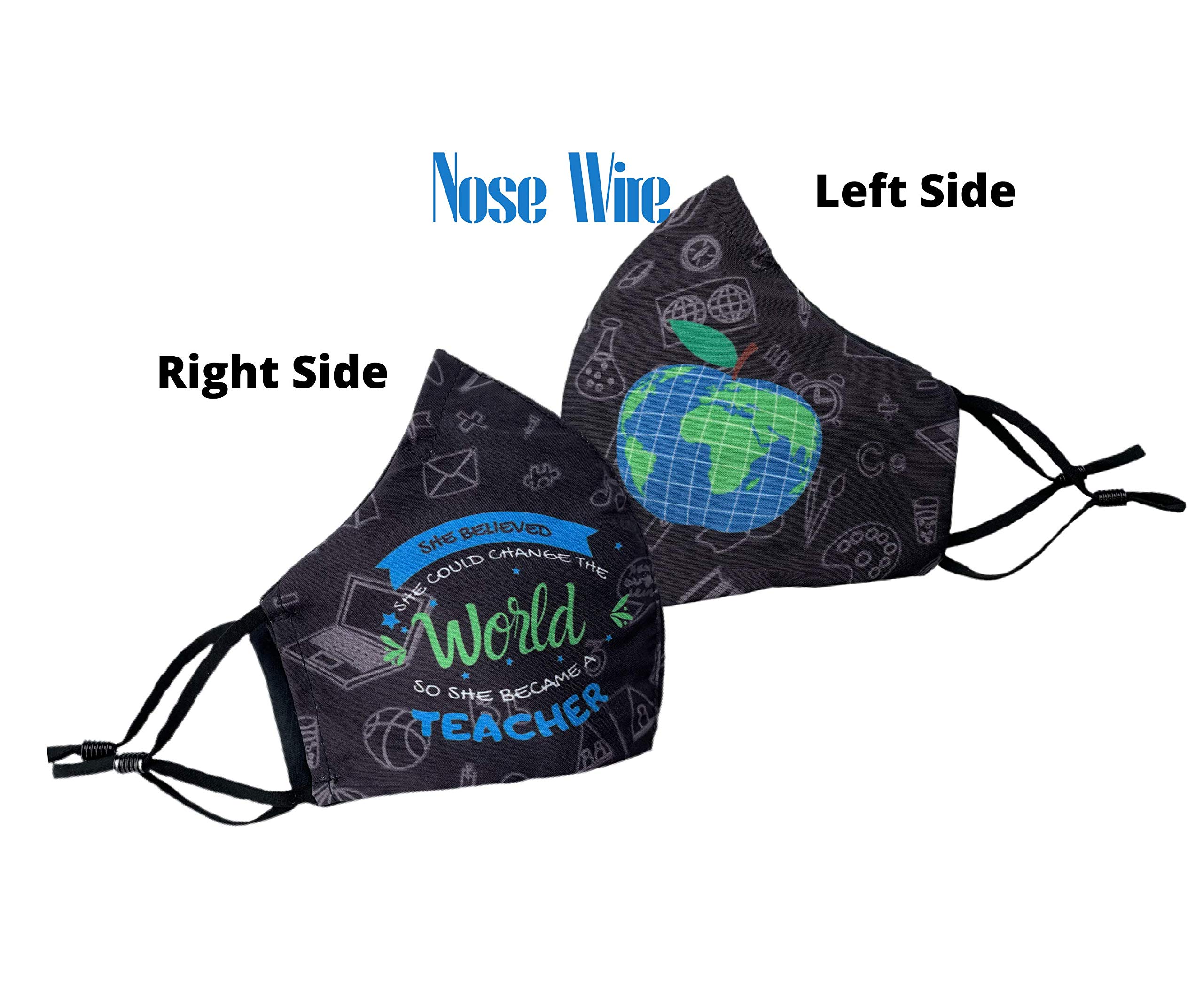 Must NY 3PC - Pack of 3 Teachers Face Mask and Lanyard Reusable Cover | Breathable Bandanna with Filter Slot | Inside Layer Cotton 100% | Men Women | Back to School