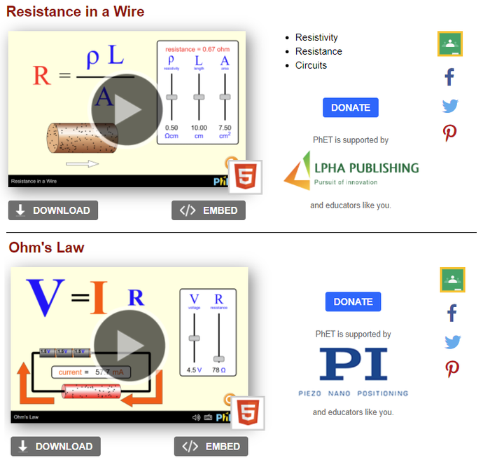 Wire Resistance and Ohm's Law PhET Simulation