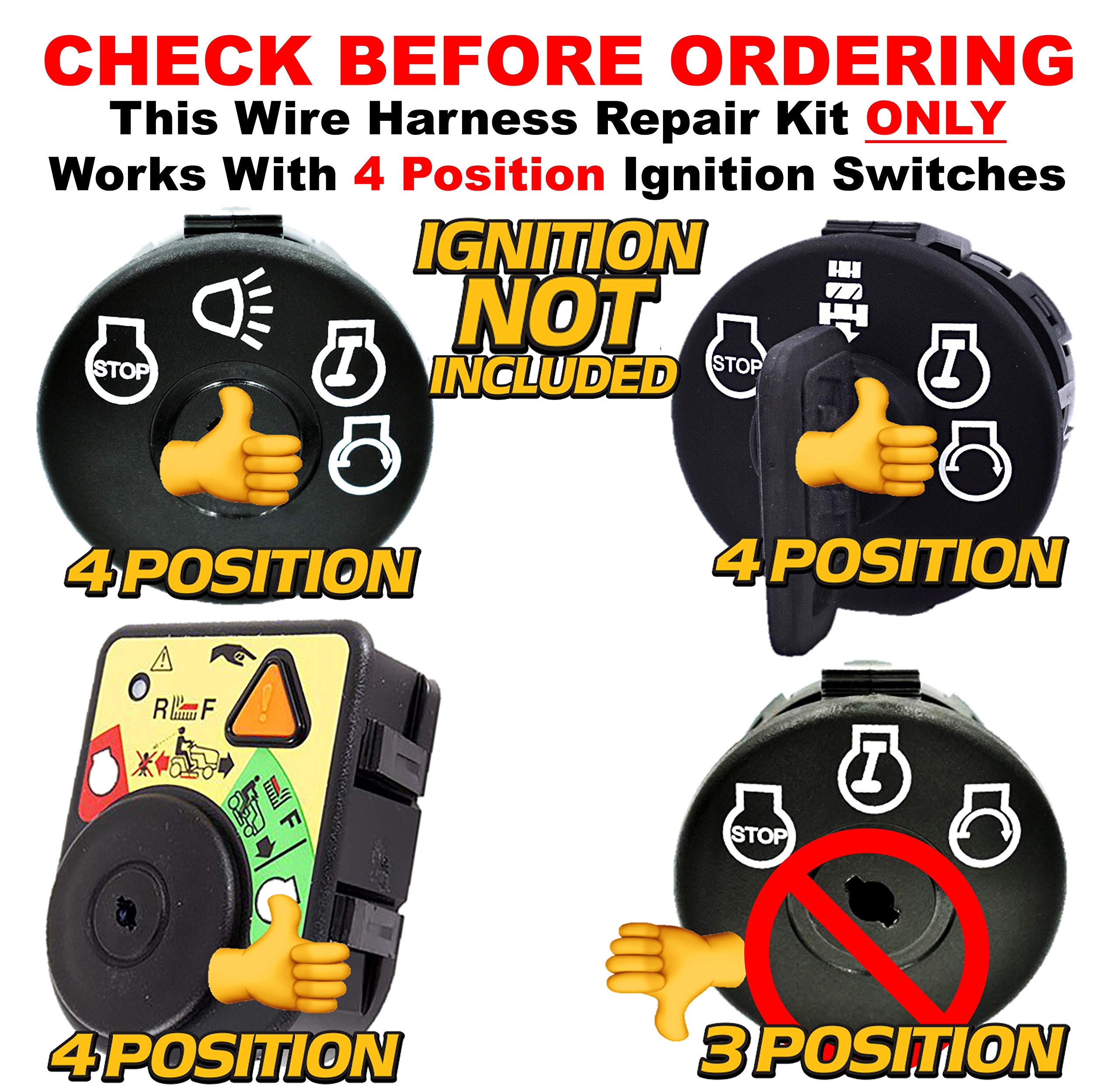 HD Switch Ignition Key Switch Wire Harness Repair Kit Replaces Dixon Husqvarna 539107541 12413 12163 4516 Tractor Lawn Mower