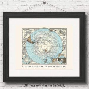 Vintage Antarctica 1891 Map Prints, 1 (11x14) Unframed Photos, Wall Art Decor Gifts for Home Geography Office Studio Science Engineer School College Student Teacher Coach World Continents History Fans