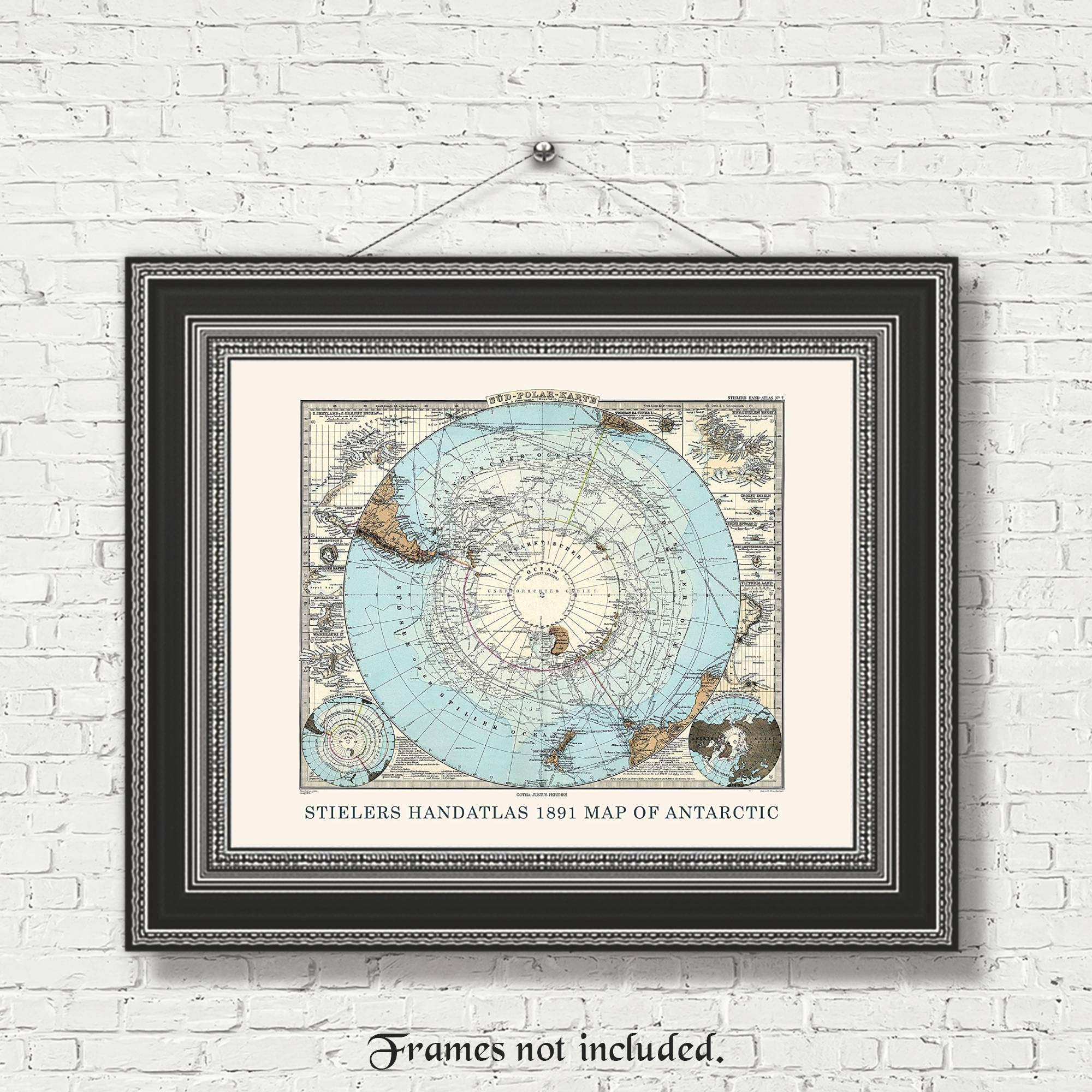 Vintage Antarctica 1891 Map Prints, 1 (11x14) Unframed Photos, Wall Art Decor Gifts for Home Geography Office Studio Science Engineer School College Student Teacher Coach World Continents History Fans