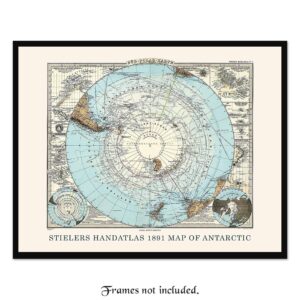Vintage Antarctica 1891 Map Prints, 1 (11x14) Unframed Photos, Wall Art Decor Gifts for Home Geography Office Studio Science Engineer School College Student Teacher Coach World Continents History Fans